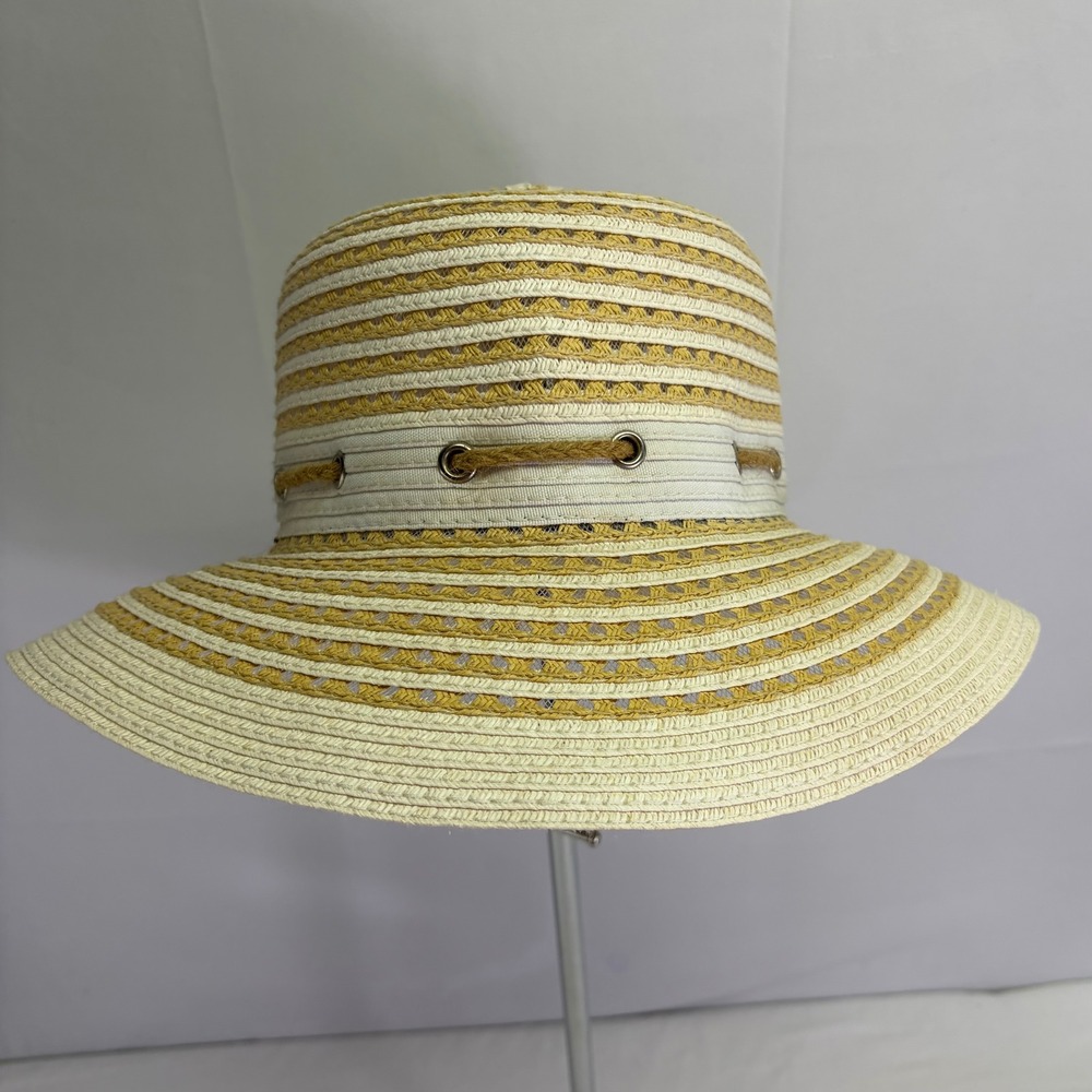 Peter Grimm Straw Sun Hat Womens OS Tan Striped Summer Beach Boho Beach Resort